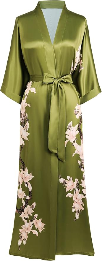 BABEYOND Kimono Robe Cover up with Box Long Floral Satin Sleepwear Silky Bathrobe Bachelorette Ro... | Amazon (US)