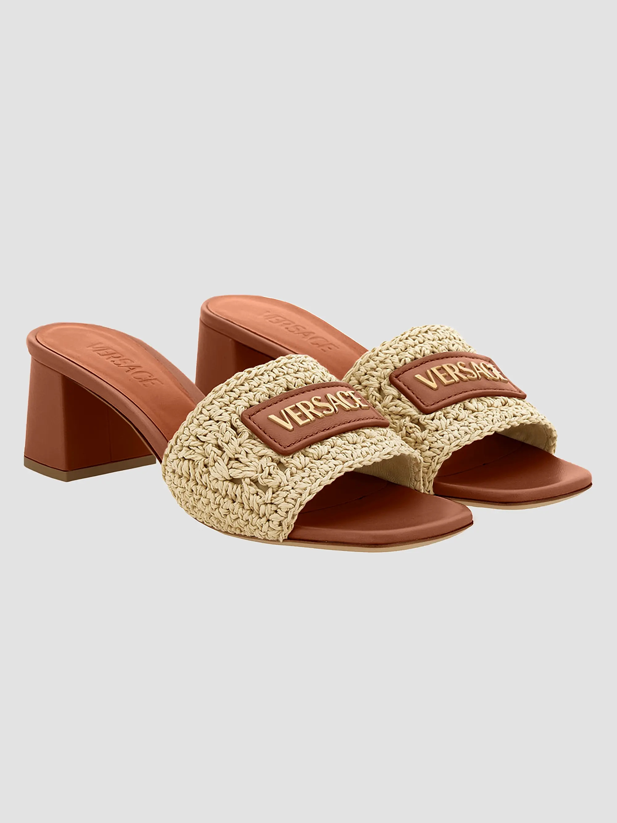Versace 55MM Logo Leather Mules | Saks Fifth Avenue | Saks Fifth Avenue