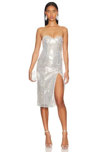 MAJORELLE Jovanna Embellished Midi Dress in Silver from Revolve.com | Revolve Clothing (Global)