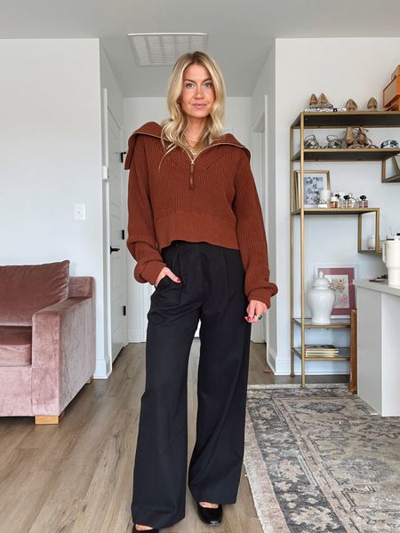 Half zip copper knit pullover, black trousers, Mary Janes 

#LTKSeasonal #LTKstyletip #LTKshoecrush