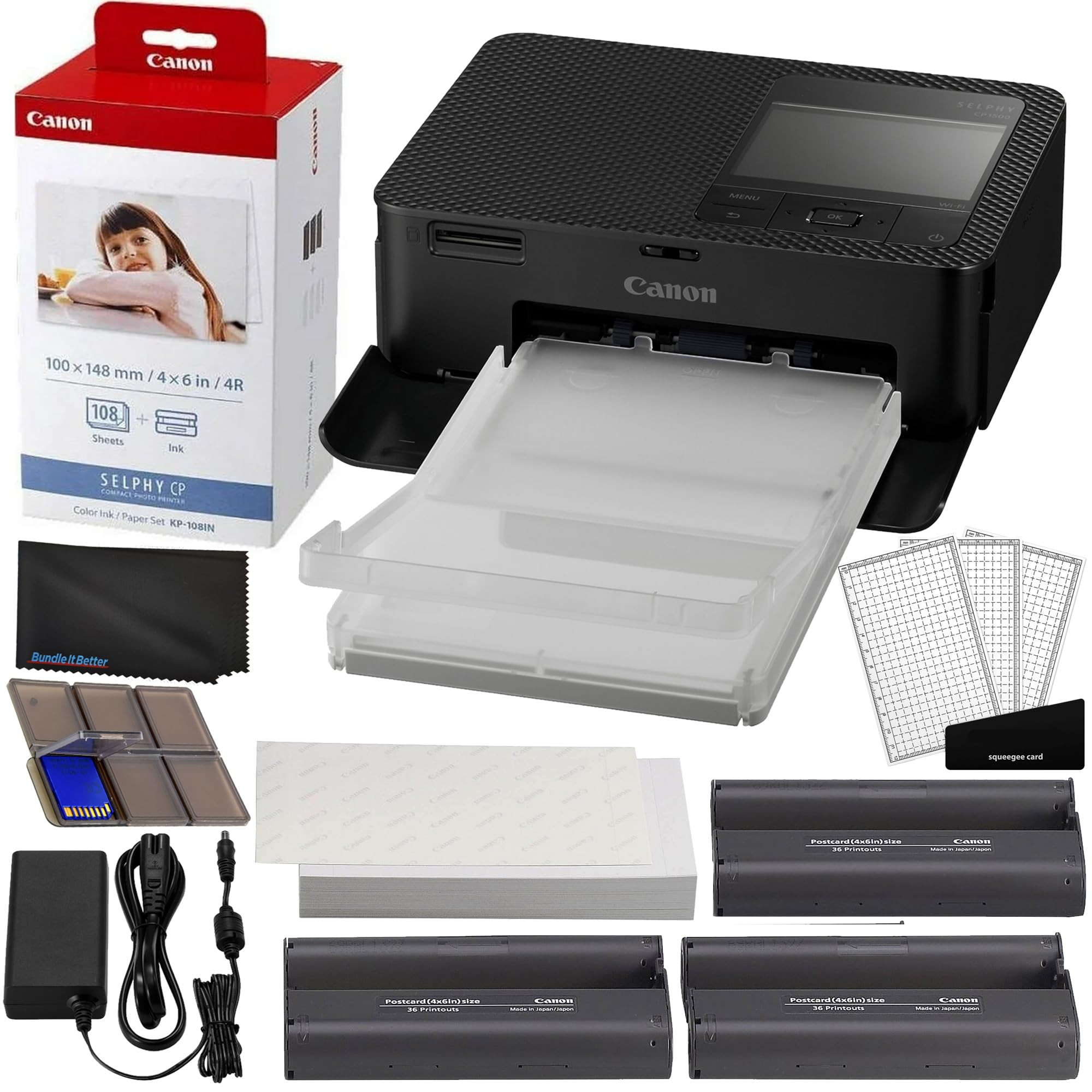 Canon Selphy CP1500 Wireless Compact Photo Printer (Black) Bundle with KP-108IN Color Ink Paper S... | Amazon (US)