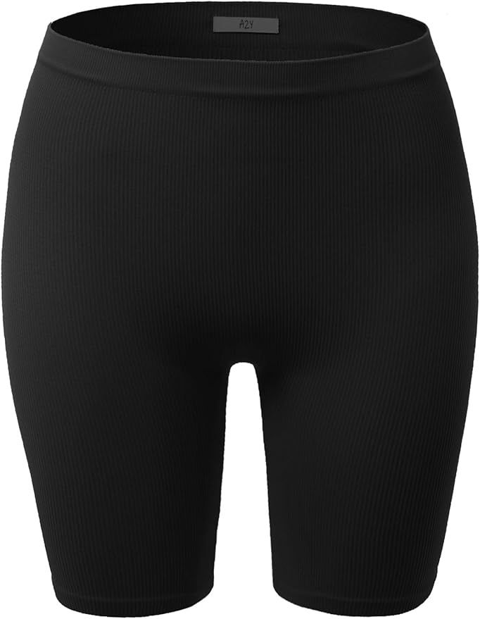 A2Y Women's Lightweight Mid Length Fitness Workout Seamless Ribbed Biker Shorts | Amazon (US)