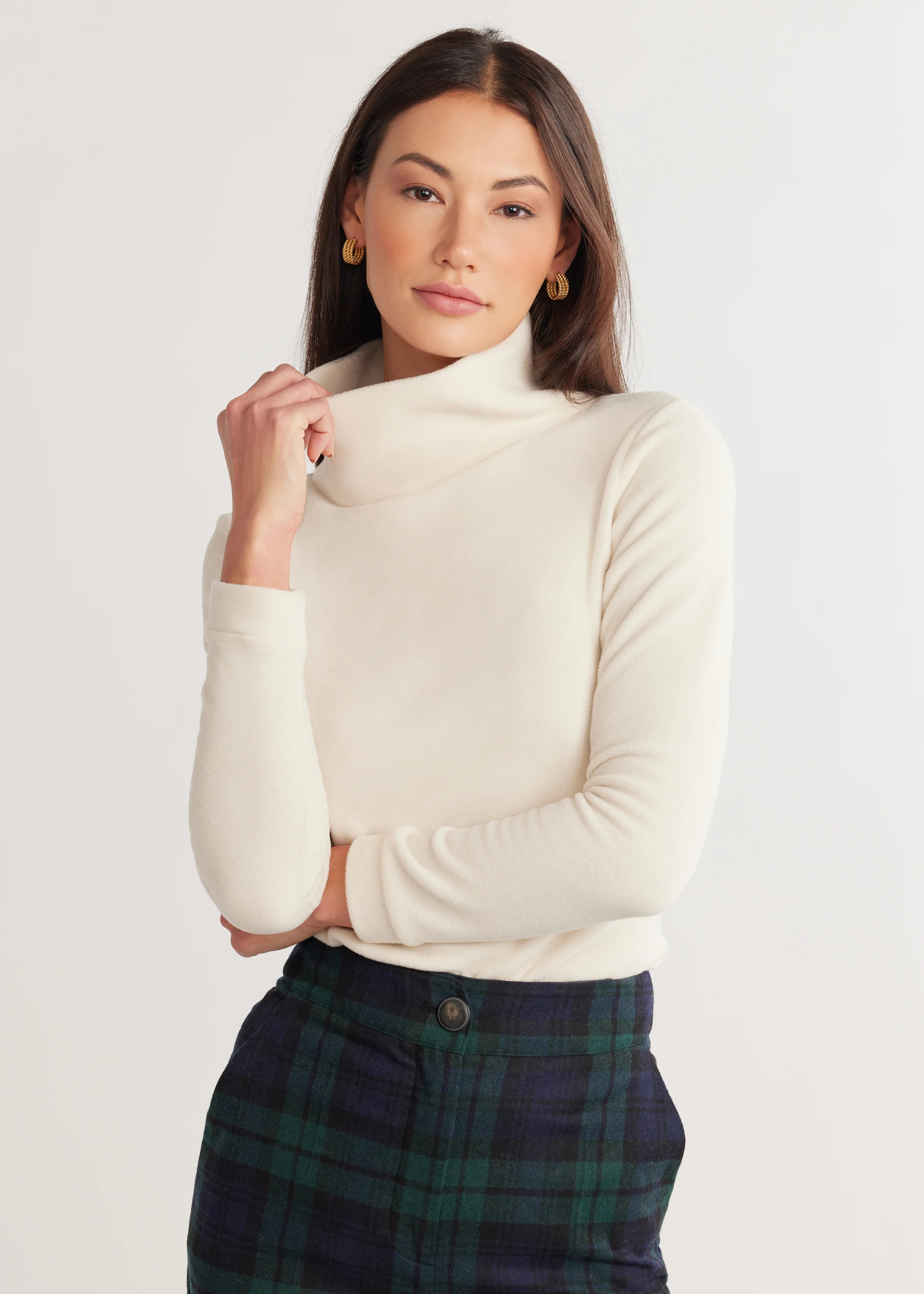 Park Slope Turtleneck in Vello Fleece (Cream) | Dudley Stephens