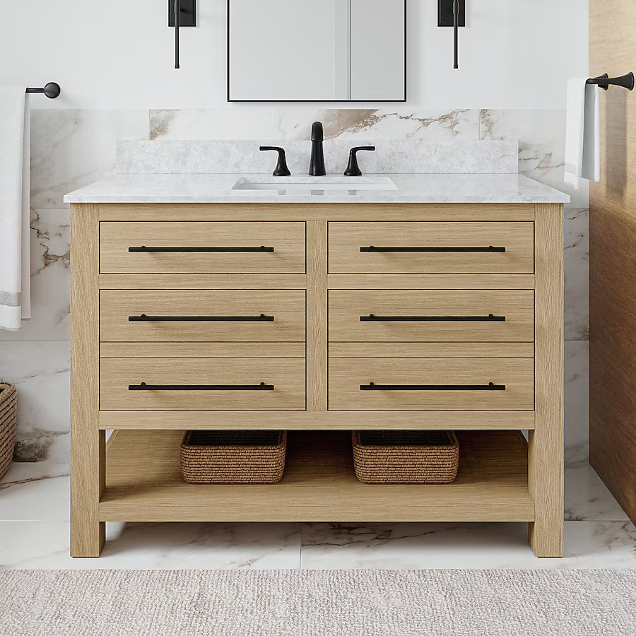 allen + roth Kennilton 48-in Light Oak Undermount Single Sink Bathroom Vanity with White Veined E... | Lowe's