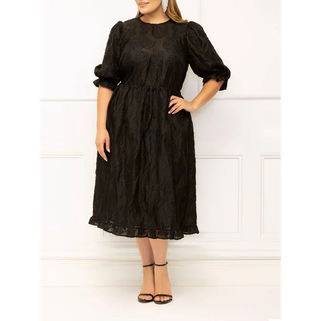 ELOQUII Elements Women's Plus Size Jacquard Dress with Slip Lining | Walmart (US)
