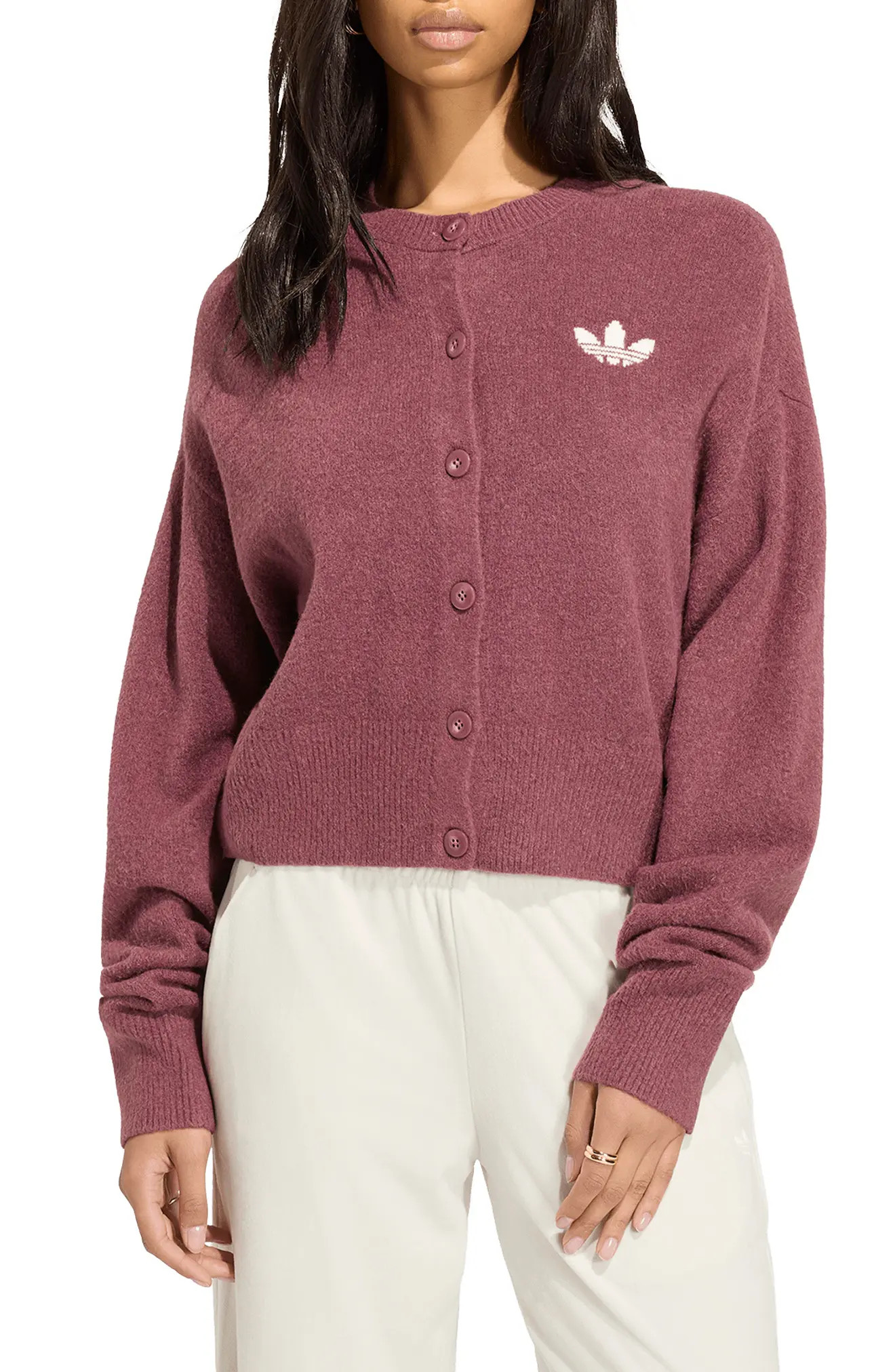 adidas Essential Cardigan in Aurora Coffee at Nordstrom, Size X-Small | Nordstrom