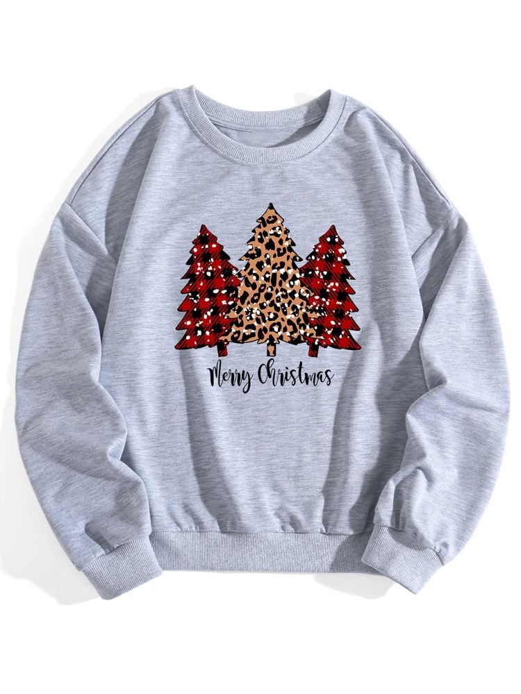 Plus Christmas Tree & Slogan Graphic Pullover | SHEIN