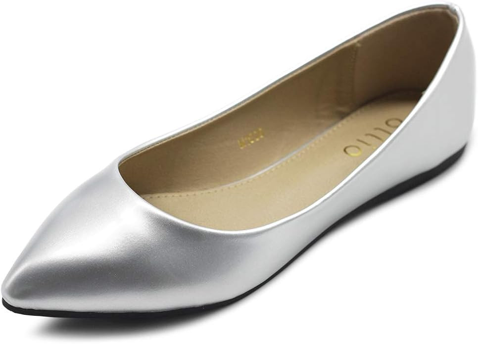 Ollio Women's Shoe Ballet Basic Pointed Toe Comfort Enamel Flat | Amazon (US)