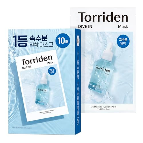 Torriden DIVE IN Hyaluronic Acid Facial Mask (10 sheets) | Extra Moisturizing Care | Hyaluronic Acid, Panthenol, Allantoin | Korean Face Mask | Amazon (US)