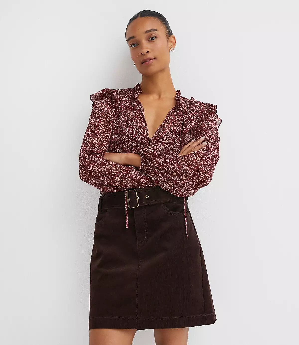 Brushed Corduroy Belted Mini Pocket Skirt | LOFT