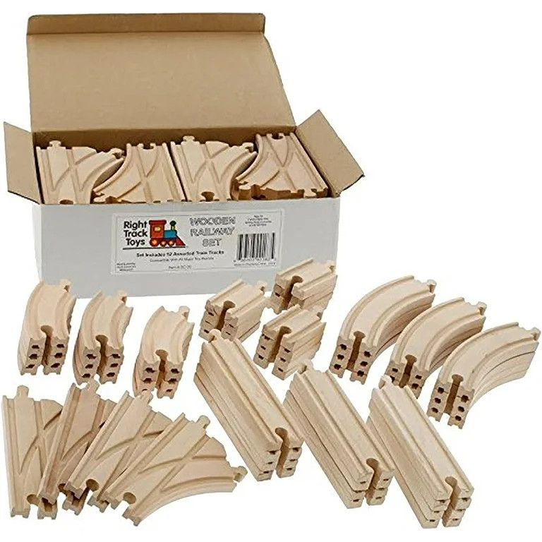 Wooden Train Track 52 Piece Set - 18 Feet Of Track Expansion And 5 Distinct Pieces - 100% Compati... | Walmart (US)