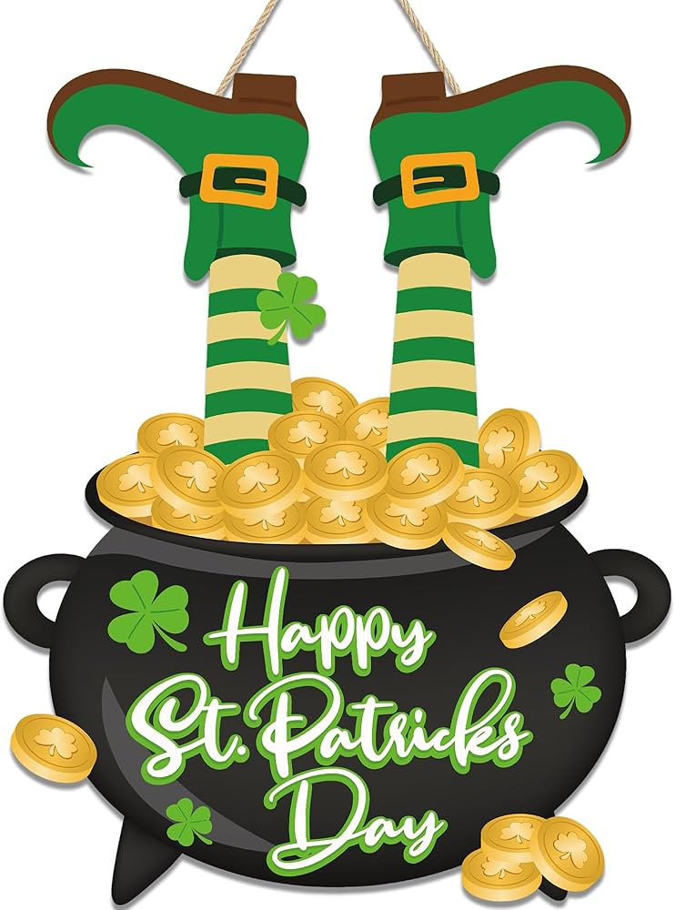 St. Patrick's Day Door Sign Happy St. Patrick's Day Wooden Front Door Wreath Leprechaun Feet Sham... | Amazon (US)