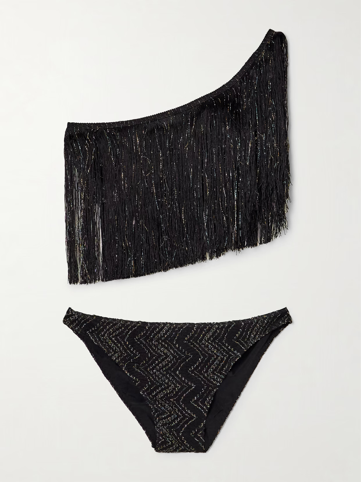 Missoni - Mare Fringed Striped Metallic Crochet-knit Bikini - Black | NET-A-PORTER (US)