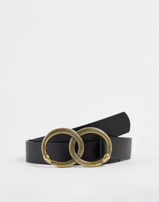 ASOS DESIGN double snake buckle waist and hip belt in black | ASOS (Global)
