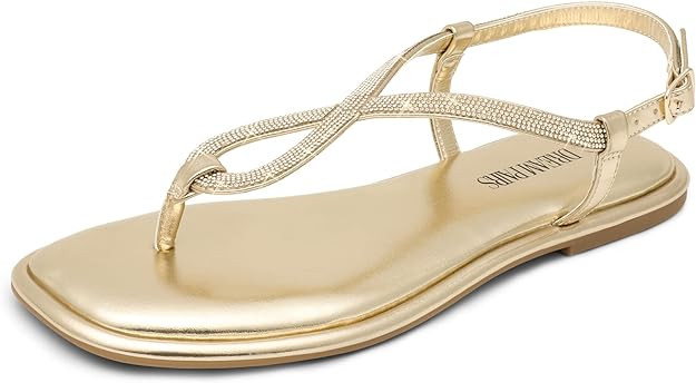 DREAM PAIRS Women's Flat Sandals Fashion Rhinestone Flat Sandals with Ankle Strap for Summers Dre... | Amazon (US)