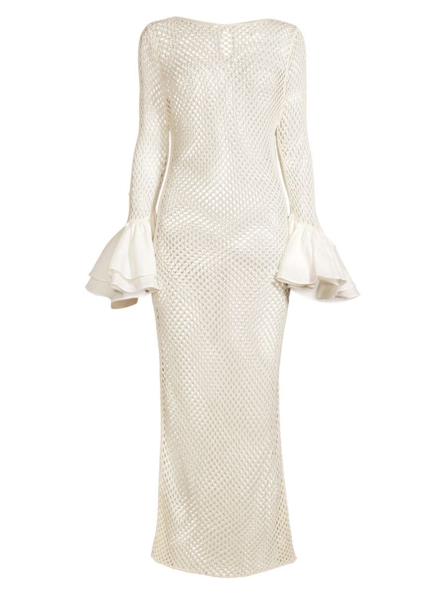 Crochet Ruffle-Sleeve Maxi Dress | Saks Fifth Avenue