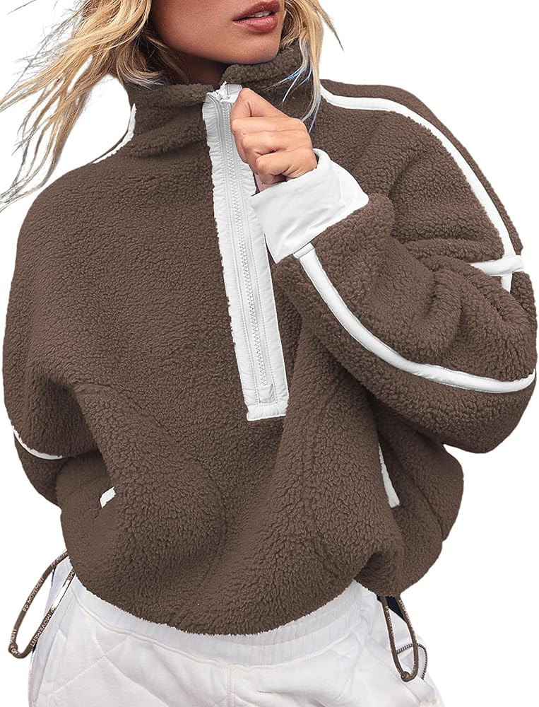Women's Oversized Fleece Sweatshirt Long Sleeve Half Zip Sherpa Hoodie Fleece Pullover Top With P... | Amazon (US)