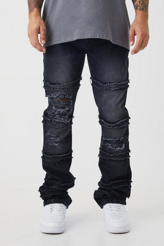 Slim Rigid Flare Frayed Panelled Ripped Jeans | boohooMAN (US & Canada)