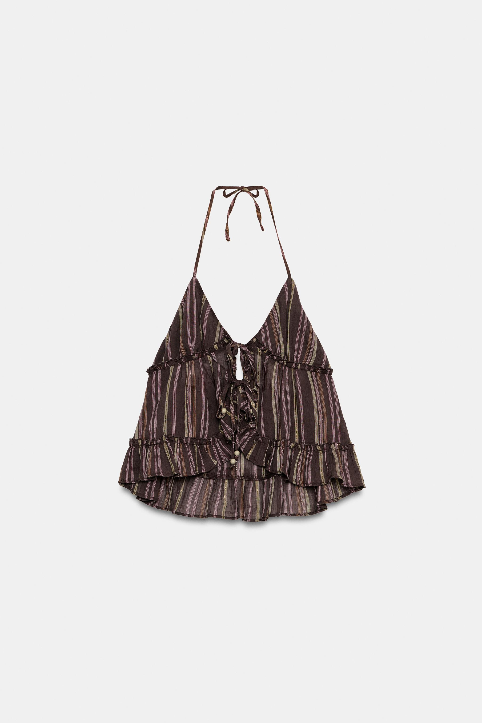 STRIPED METALLIC THREAD TOP | Zara US