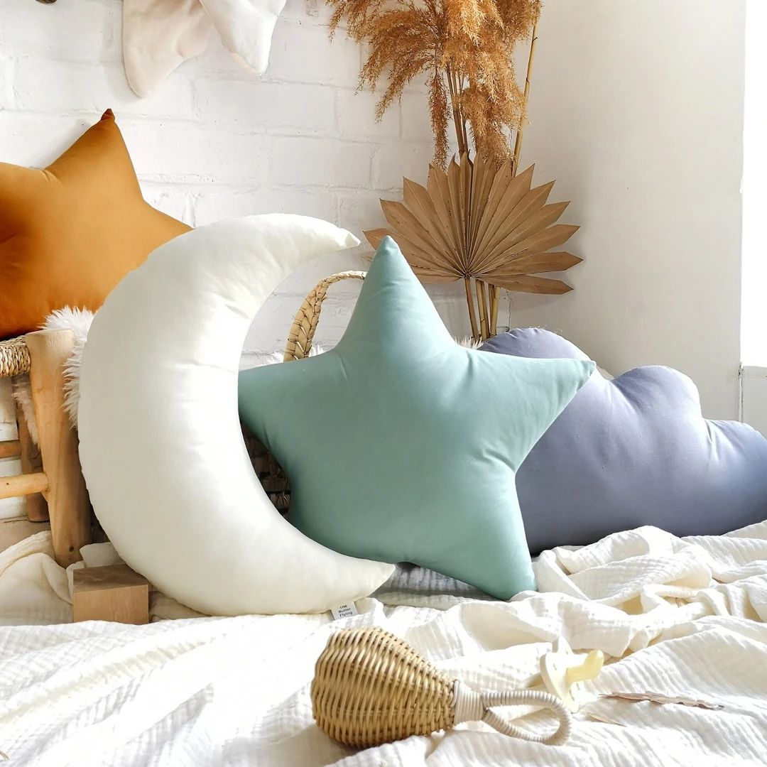 Moon Pillow, Cloud Pillow, Star Pillow, Custom Color Celestial Nursery Decor, Crescent Moon Pillo... | Etsy (US)