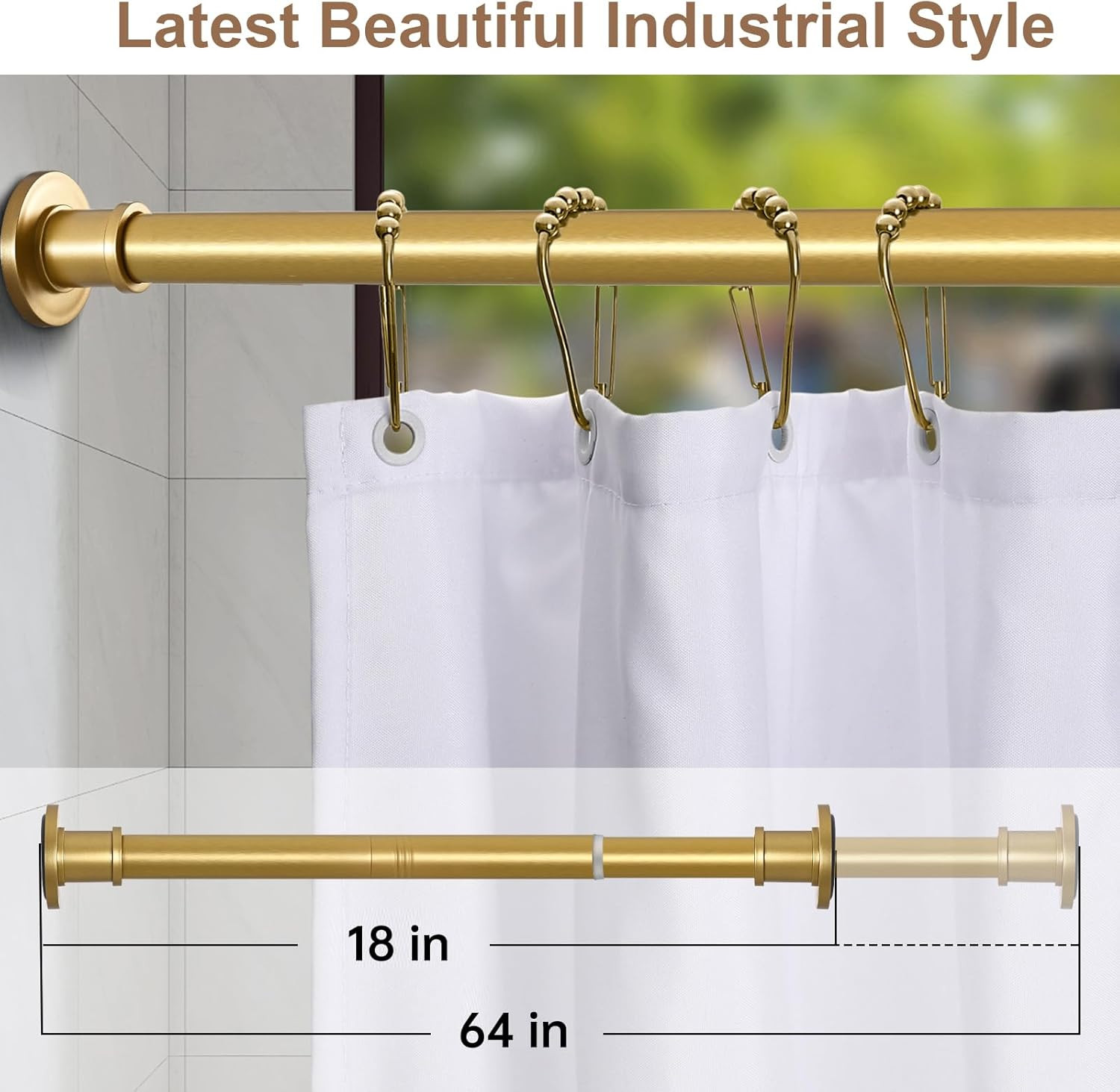 BRIOFOX Shower Curtain Rod Adjustable 18-64 Inch, No Drilling Non Slip Stainless Steel Spring Ten... | Amazon (US)