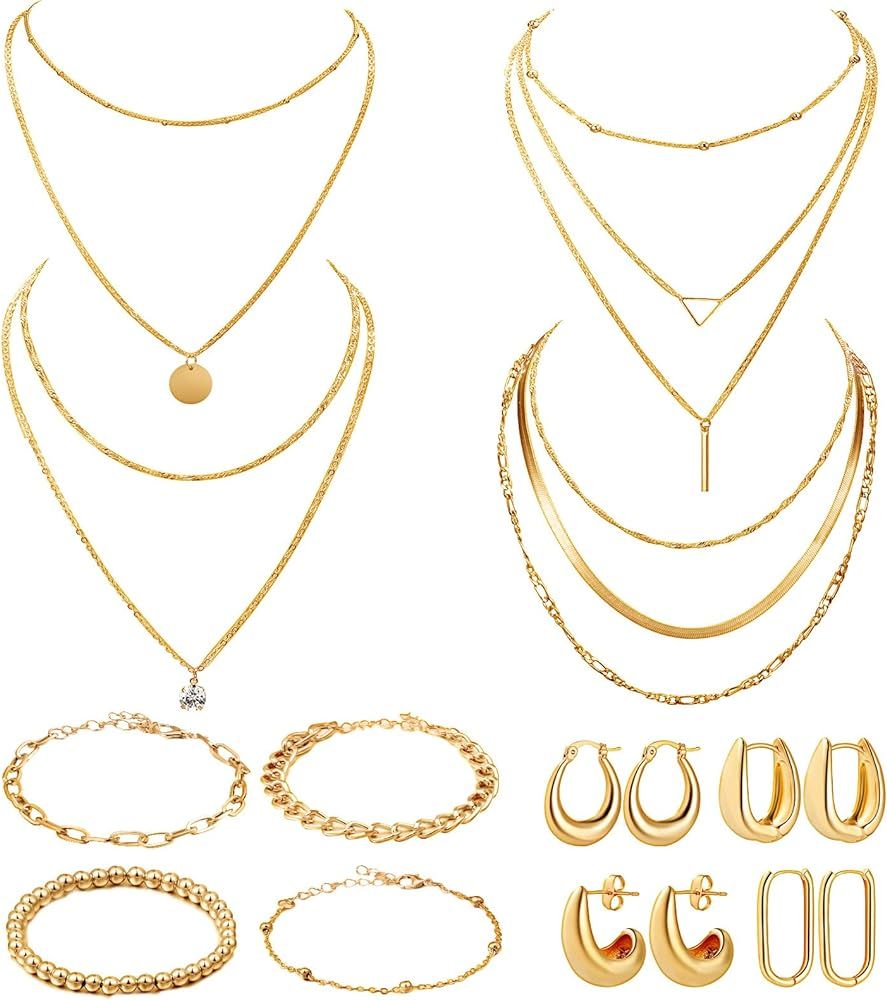 Tiamon 12 Pcs 90s Silver Gold Jewelry Set for Women Men 4 Earring Sets 4 Necklace 4 Bracelets for... | Amazon (US)