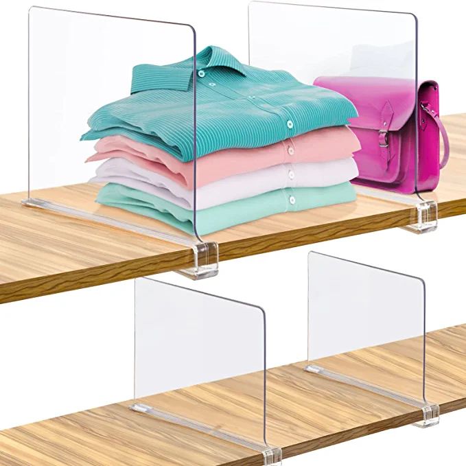 Acrylic Shelf Dividers, 4 Pack Clear Shelf Dividers, Plastic Closet Shelve Divider for Clothes Pu... | Amazon (US)