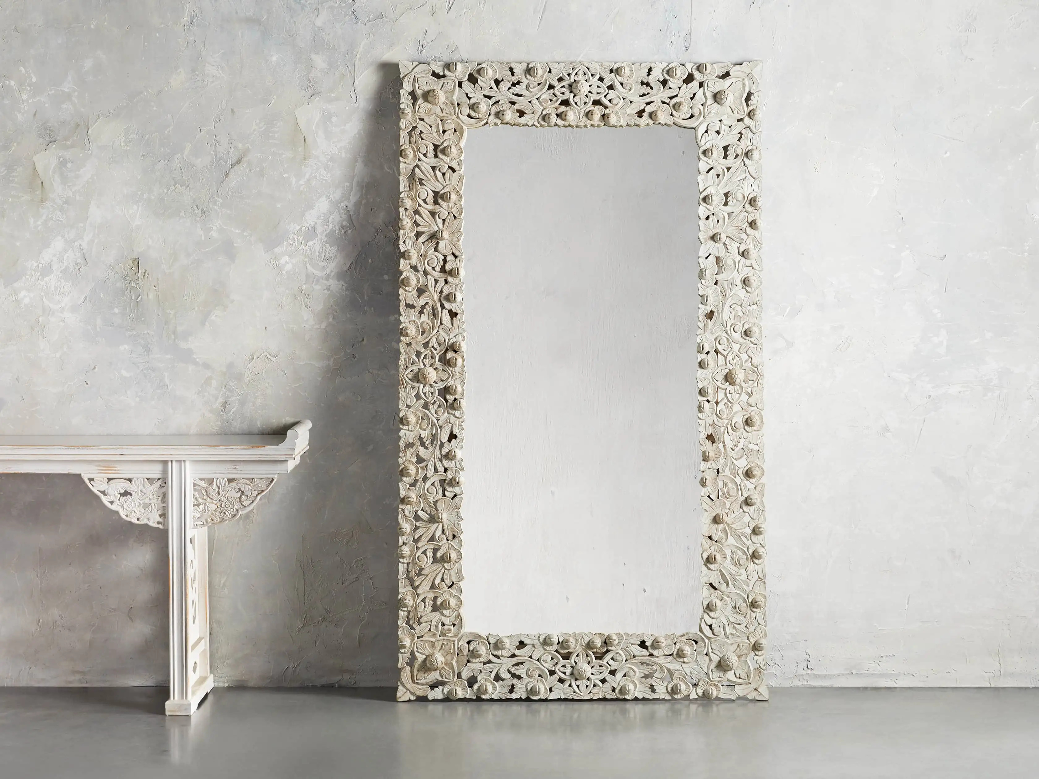 Flourish Grand Floor Mirror in White | Arhaus