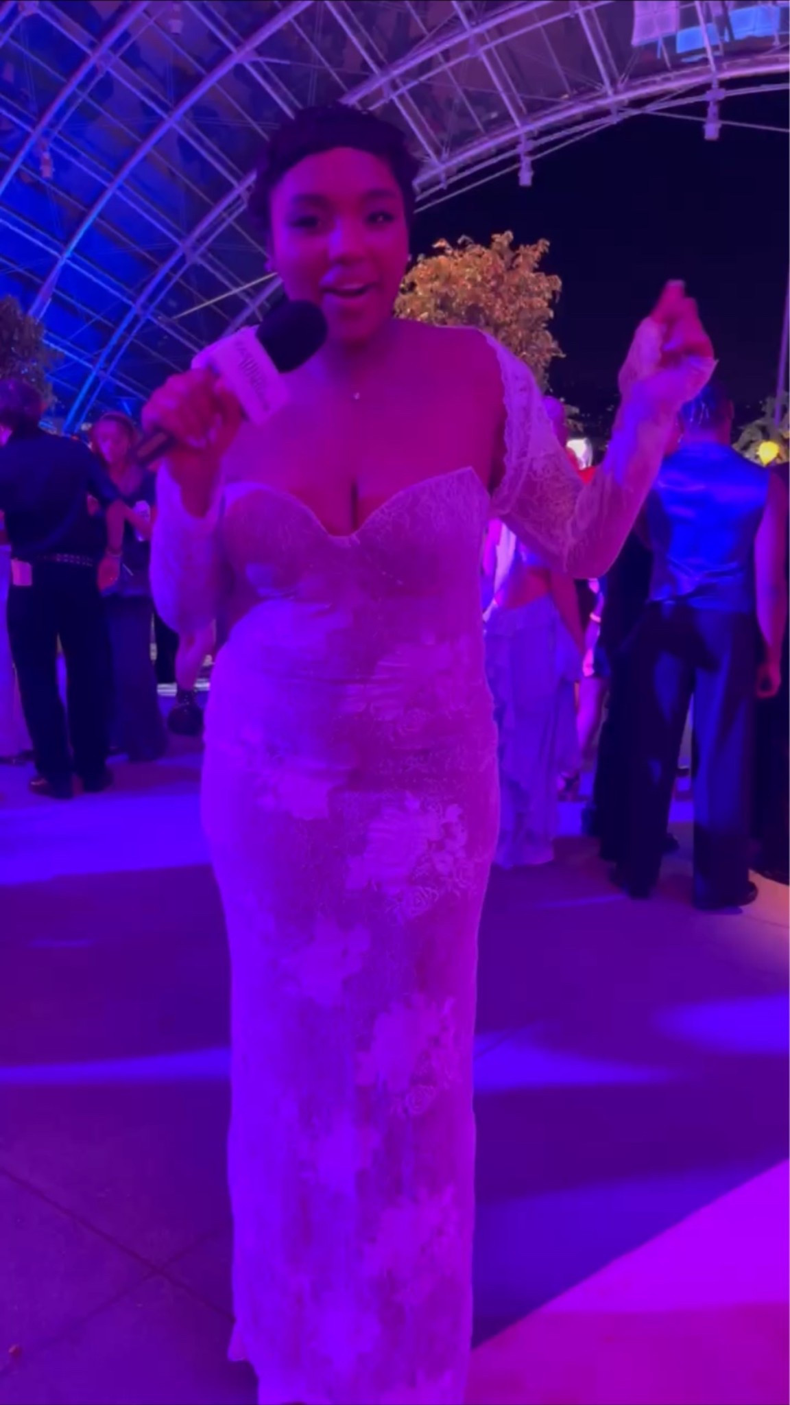 Brandy’s daughter Syrai in house of cb’s Lucienne Lace Corset Strapless Gown & Bolero Set