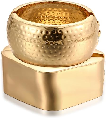 Chunky Gold Bangle Bracelets for Women, Dainty 14k Gold Plated Big Stackable Bangles Set, Trendy ... | Amazon (US)