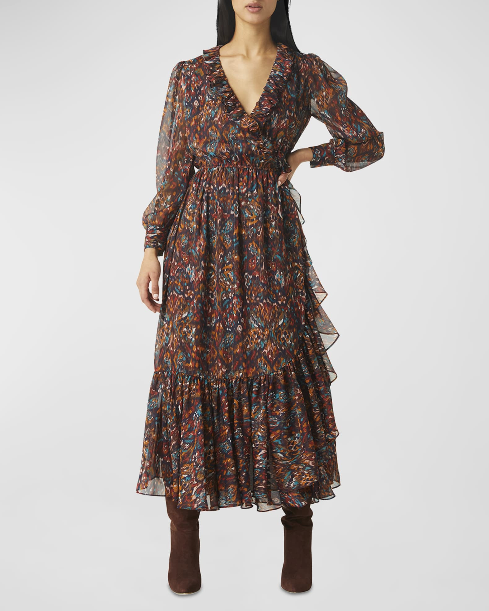 MISA Los Angeles Charlotte Ruffled Chiffon Puff-Sleeve Maxi Dress | Neiman Marcus