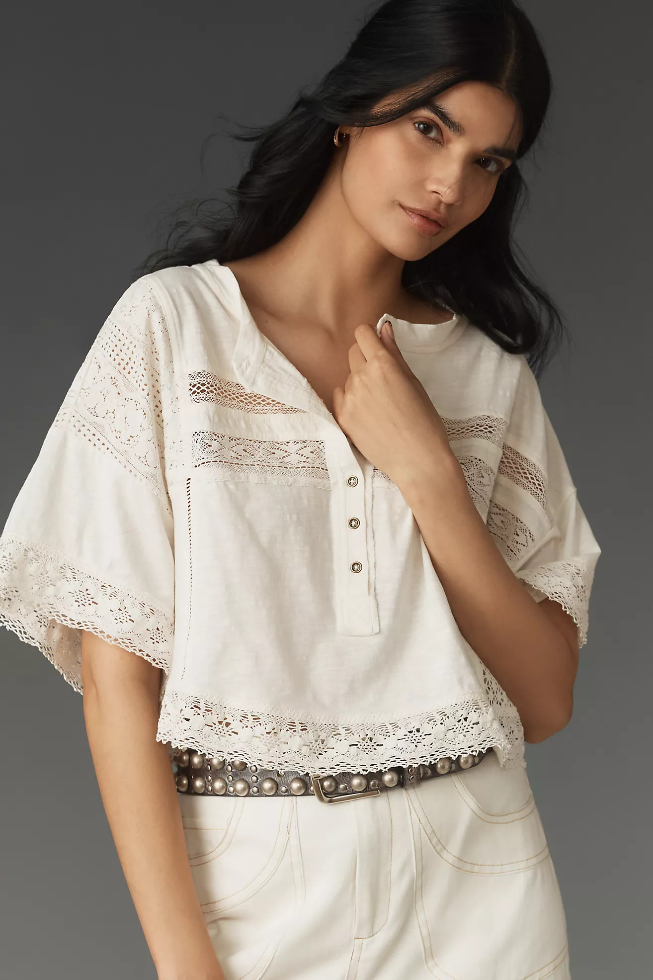 Pilcro Lace-Trim Crop Top | Anthropologie (US)
