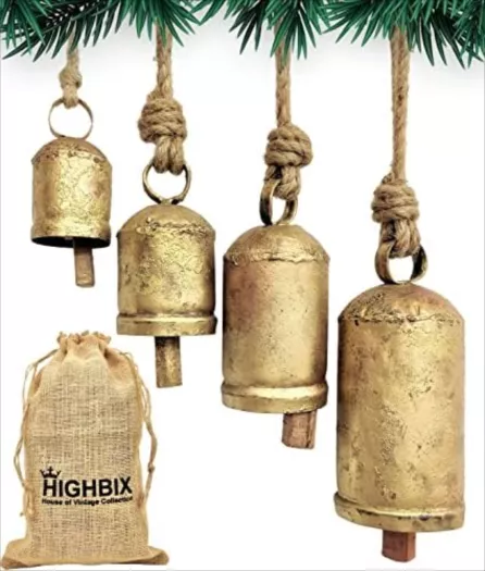 HIGHBIX 10cm Large Rustic Vintage Lucky Round Cow Bells On Rope Wall  Hanging Décor (5)