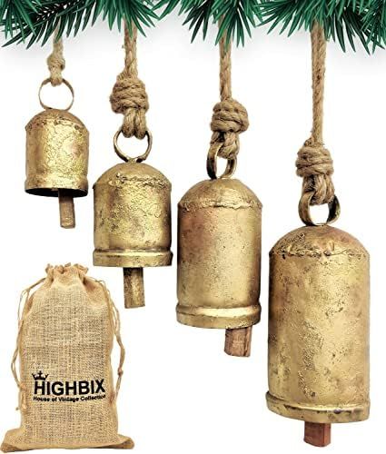 Amazon.com: HIGHBIX Set of 4 Harmony Cow Bells Vintage Handmade Rustic Lucky Christmas Hanging D... | Amazon (US)