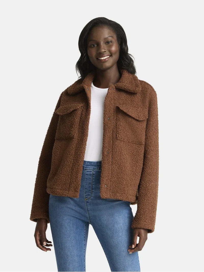 Time and Tru Women's Boucle Trucker Jacket, Midweight, Sizes XS-2X | Walmart (US)