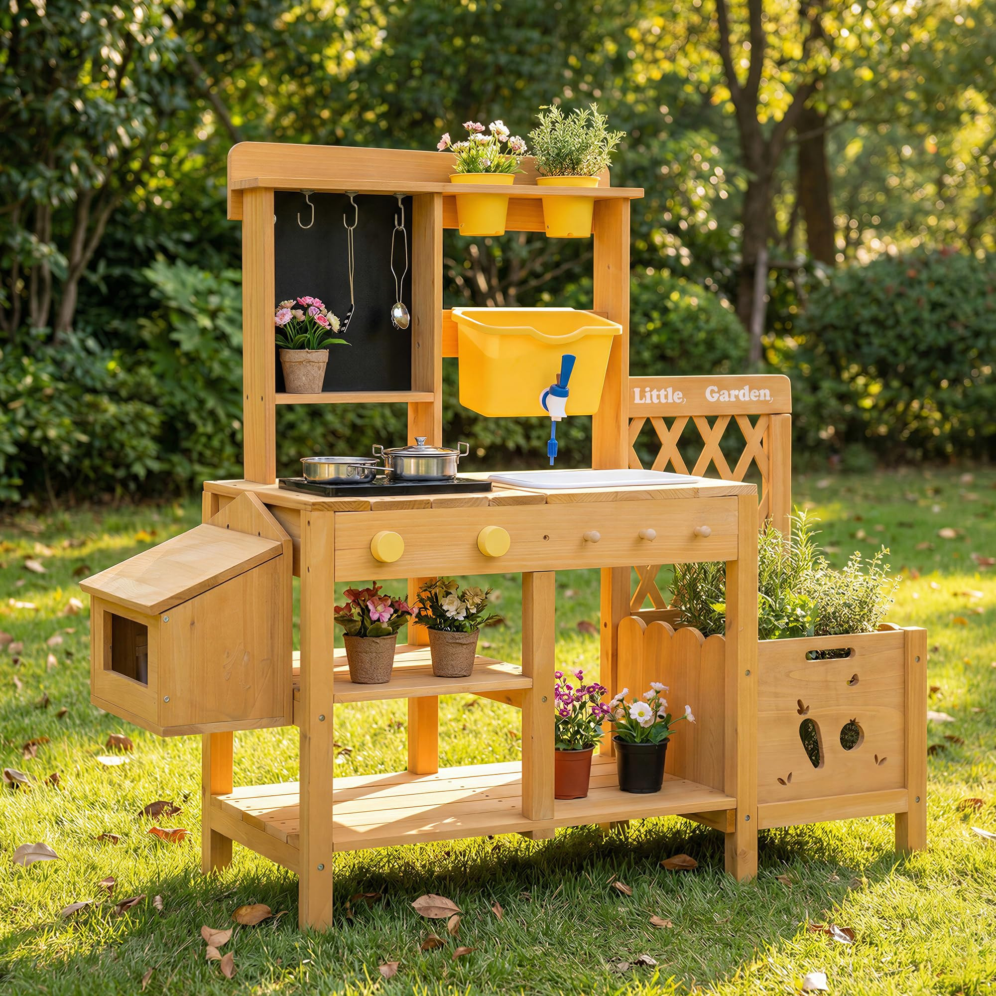 Wooden Mud Kitchen for Kids, Outdoor Play Kitchen with Real Running Water Sink, Mud Table, Gravit... | Amazon (US)