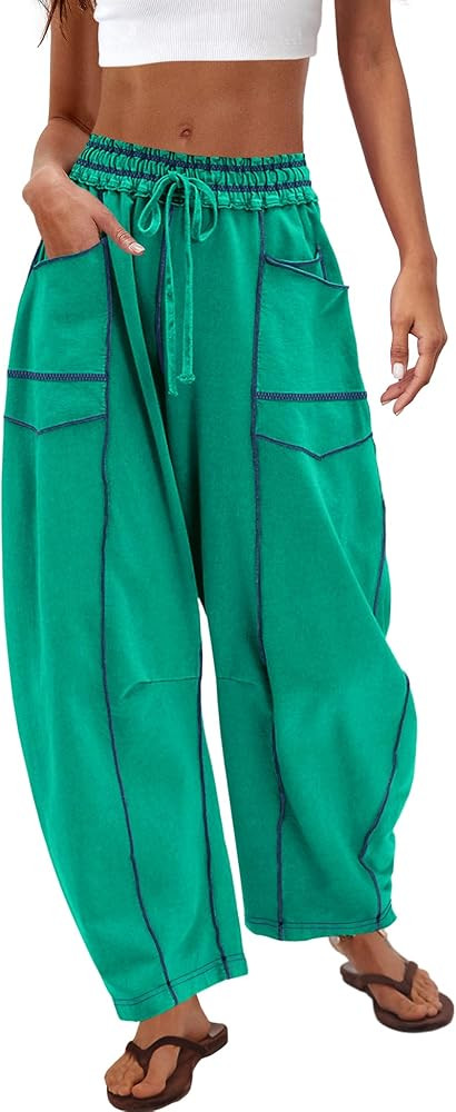 Nirovien Womens Barrel Sweatpants High Waisted Wide Leg Sweatpants Drawstring Lounge Baggy Pants ... | Amazon (US)