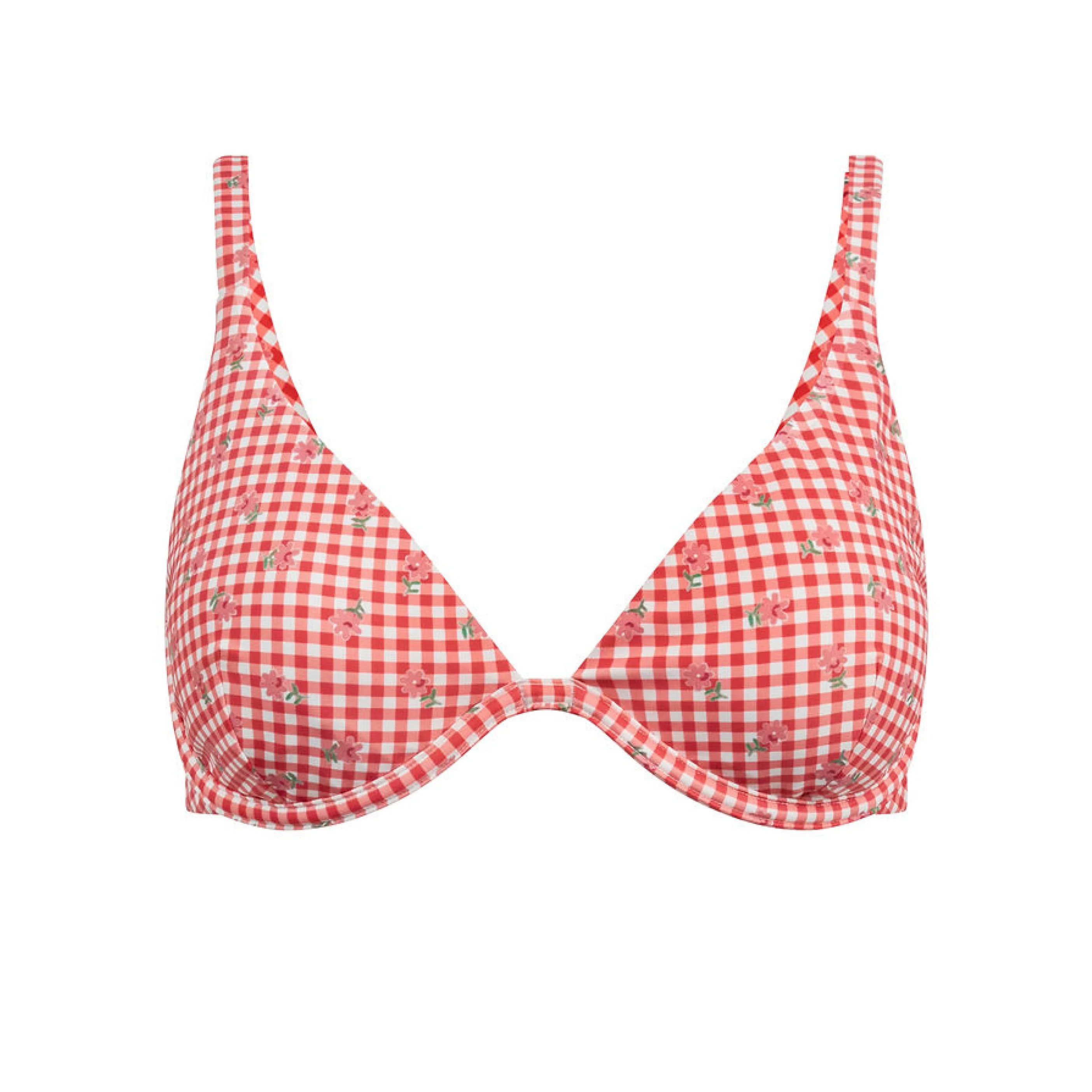 women's cranberry gingham triangle bikini top | Minnow