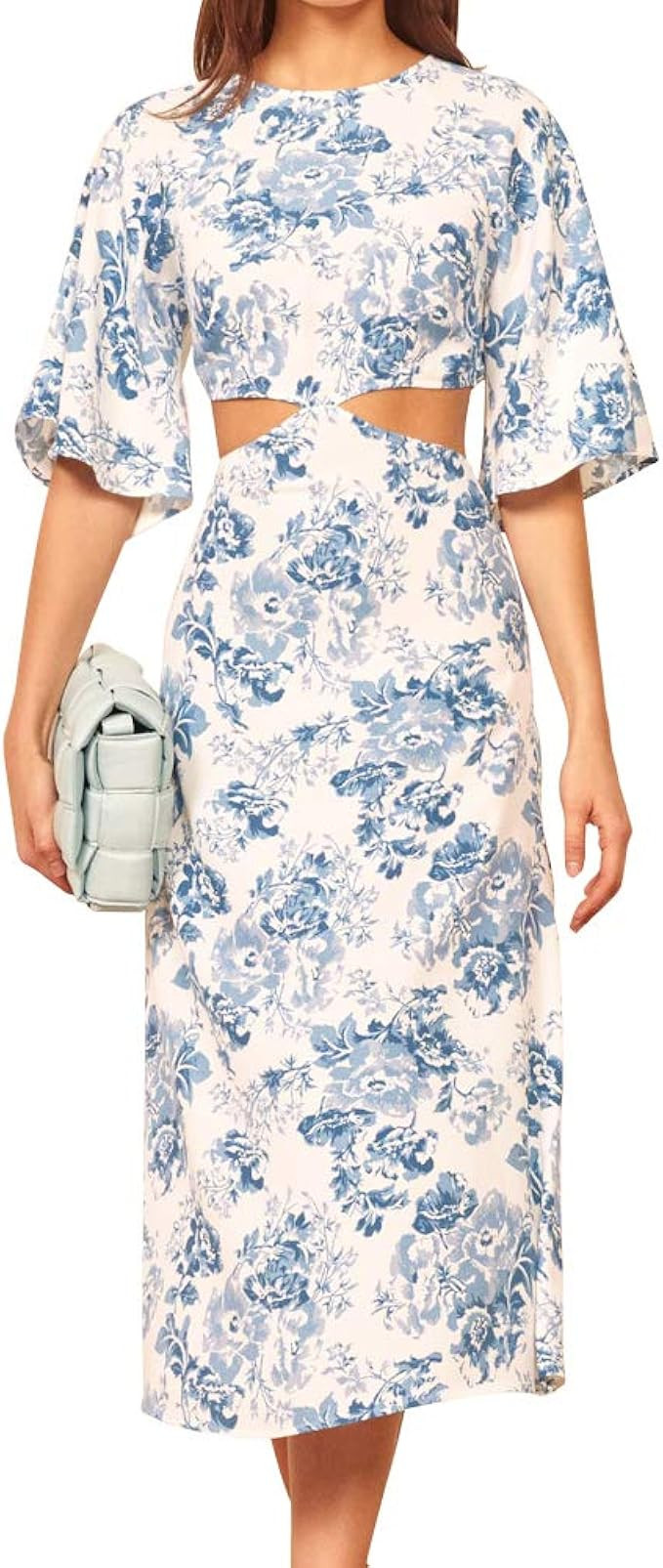 Joteisy Women’s Sexy O Neck Half Sleeve Front Waist Cut Out Long Dress | Amazon (US)