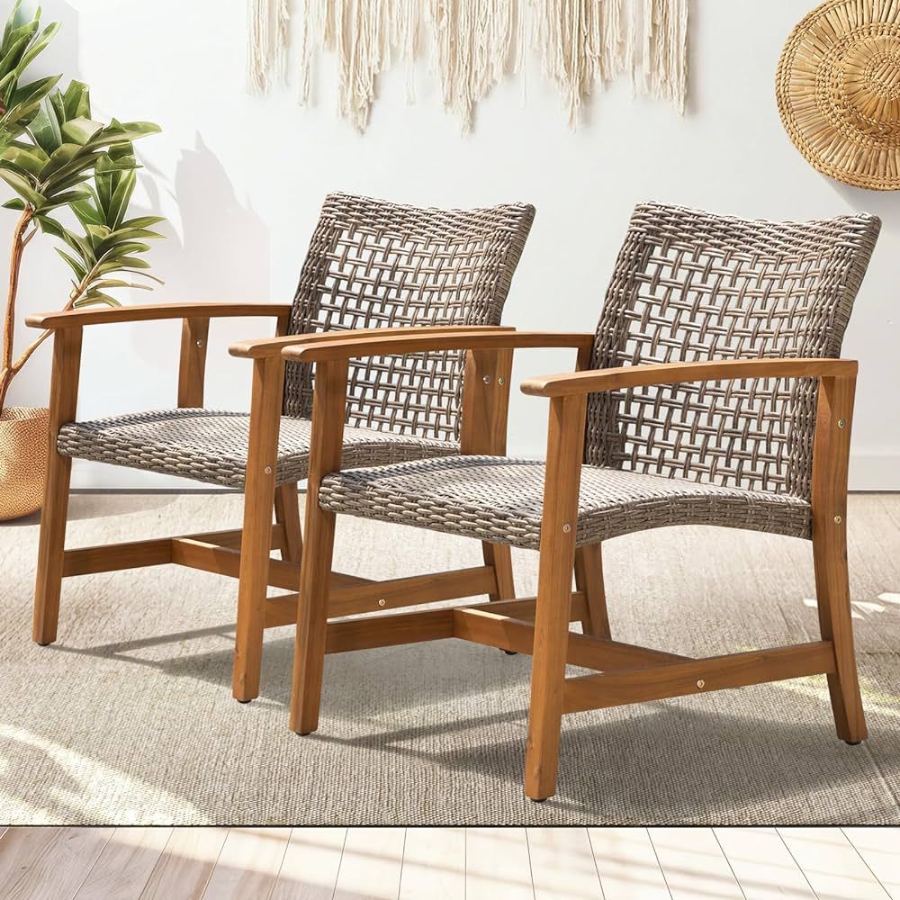 Liberte 500lbs Capacity Acacia Outdoor Club Chairs Set of 2, FSC Teak Finish Patio Furniture Sets... | Amazon (US)