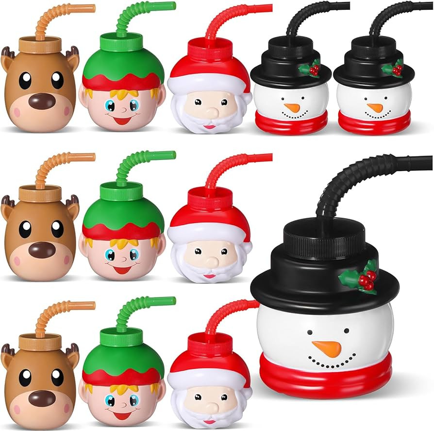 Sliner 12 Pack Christmas Party Favor Gift Cups with Straws and Lids,10 oz Christmas Plastic Cups ... | Amazon (US)