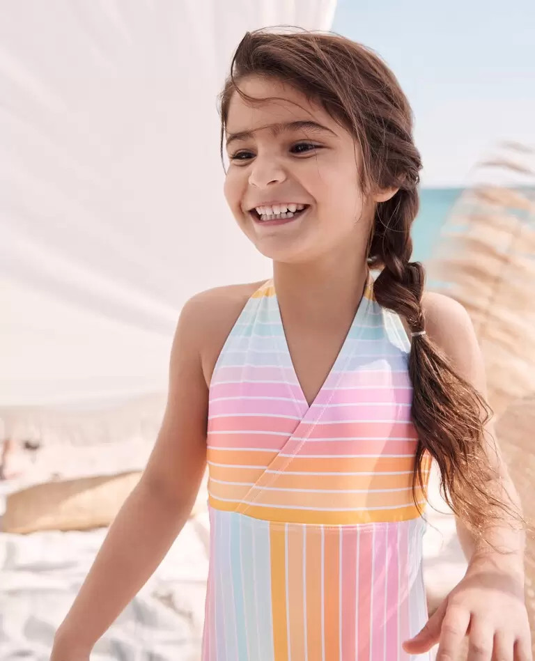 One-Piece Rainbow Striped Halter Swimsuit | Hanna Andersson