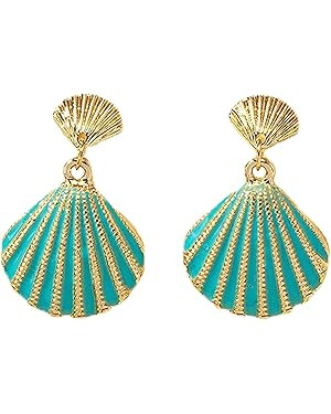 Seashell Gold Color Earrings Blue Mermaid Earrings Beach Summer Chic Boho Style Sterling Silver D... | Amazon (US)