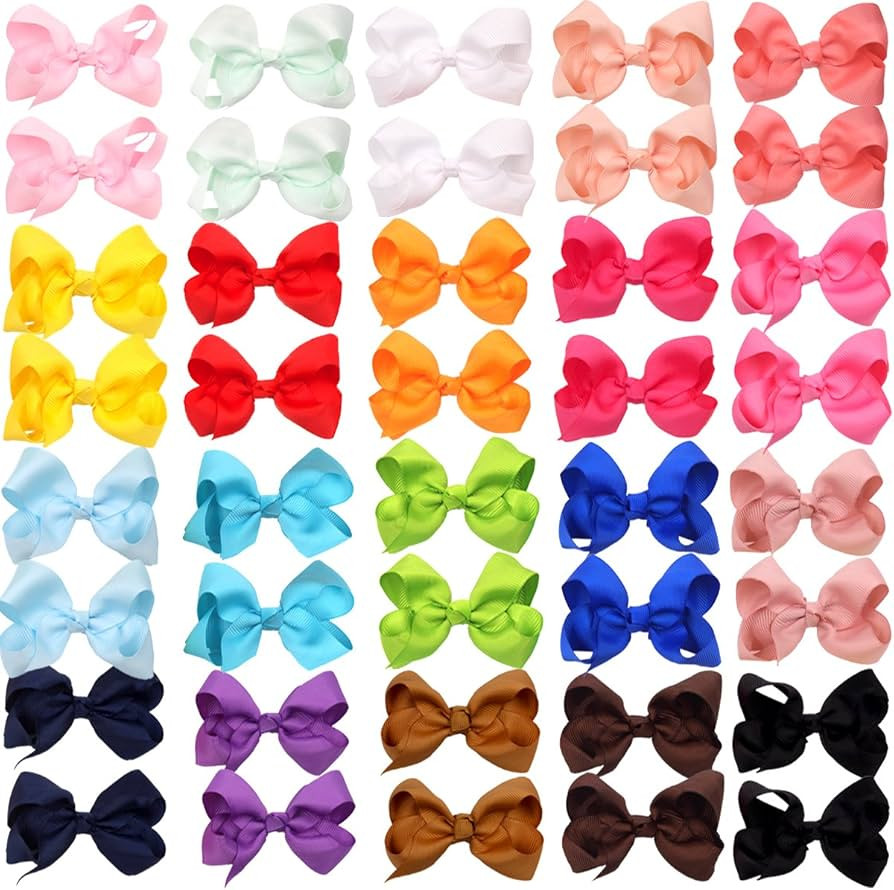 JOYOYO 40Pcs 3" Hair Bows Alligator Clips Grosgrain Ribbon Big Bows Clips For Girls Toddlers Kids... | Amazon (US)