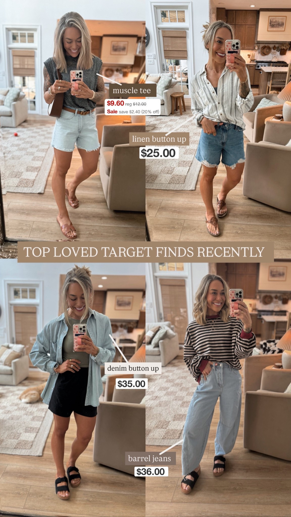 Some of my top loved from Target the last couple weeks✨ my top from last weekend on sale! 👏🏼😍 

-Top left, S in the tee!
-Top right, S in the linen button up!
-Bottom Left, M in the denim button up!
-Bottom right, in the 2 for bottoms! They’re high waisted & VERY baggy in the thighs / booty! 

Spring fit inspo / casual / comfy style / target fashion / amazon / sale finds / neutral style / outfit inspo / Holley Gabrielle 

#LTKSaleAlert #LTKStyleTip #LTKFindsUnder50