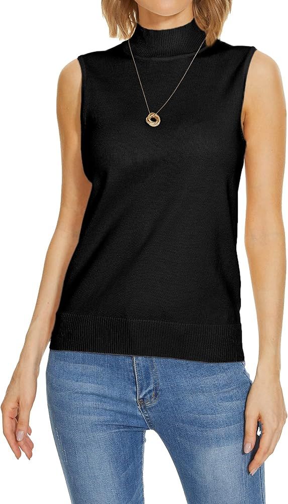 Sleeveless Mock Neck Tops for Women Sweater Knit Turtleneck Soft Basic Vest Tank Lightweight | Amazon (US)