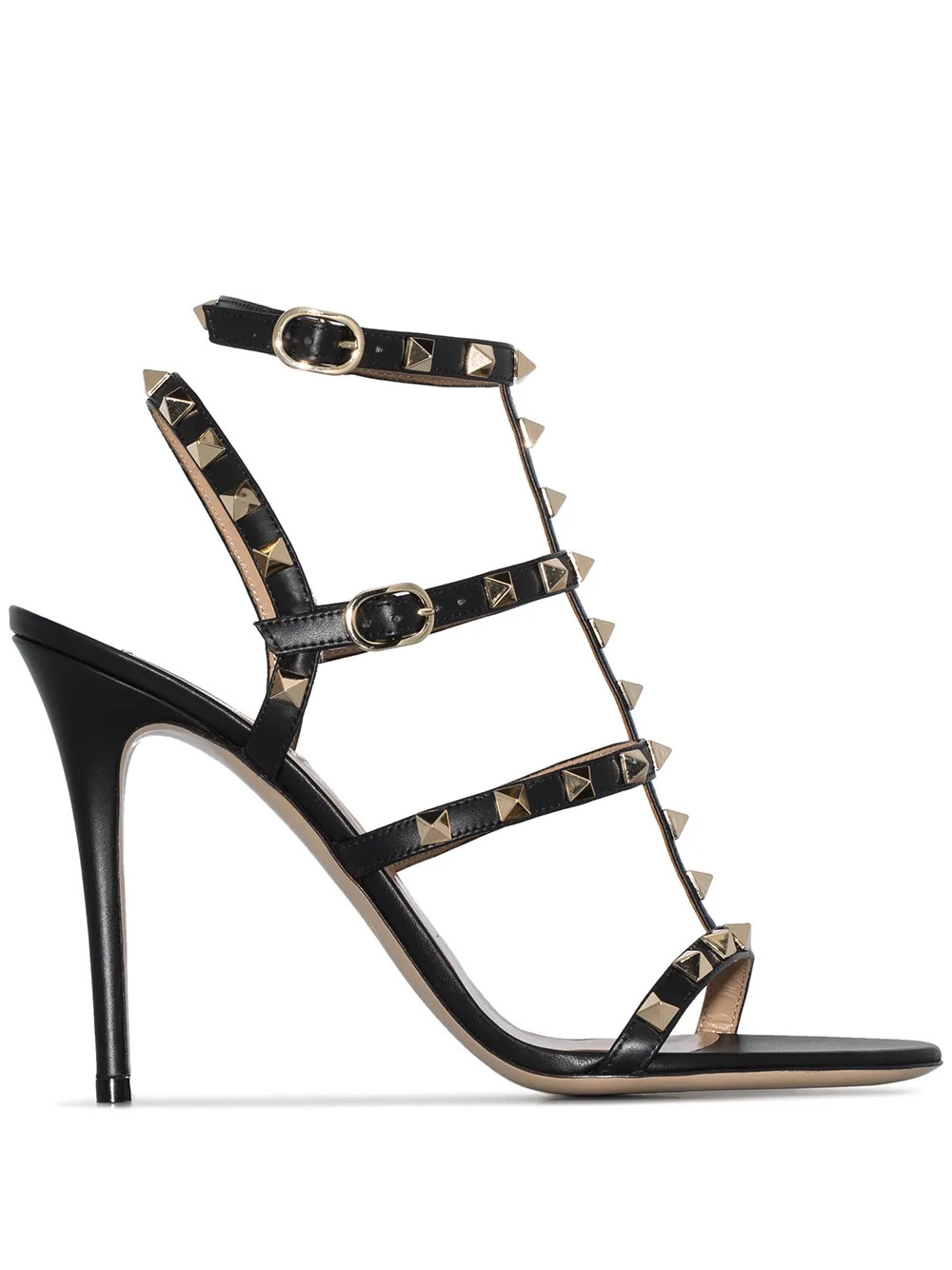 Valentino Garavani 100mm Rockstud Sandals | Black | FARFETCH | Farfetch Global