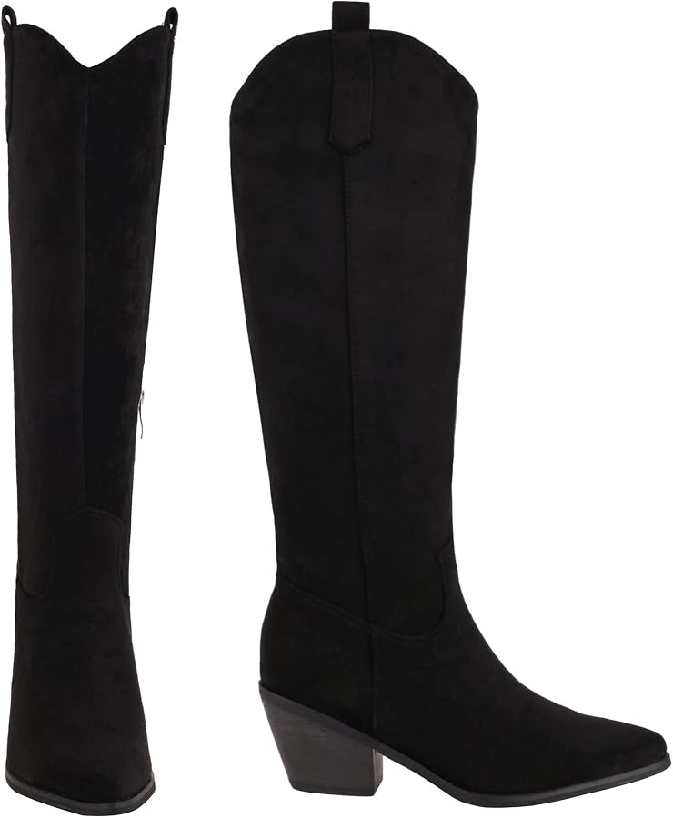 Reitoye Cowboy Boots for Women Embroidery Western Cowgirl Knee High Chunky Heel Boots with Pull-U... | Amazon (US)
