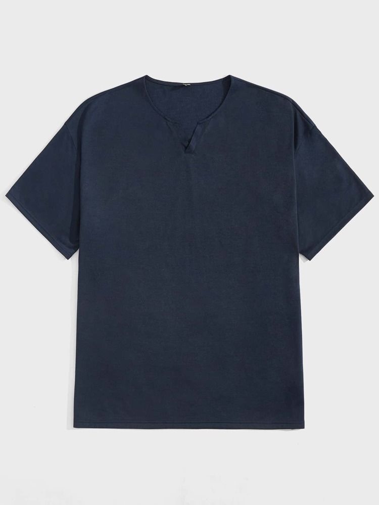 Extended Sizes Men Notched Neck Tee | SHEIN