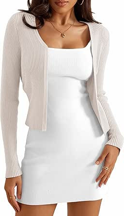 a.Jesdani Women's Shrug Sweaters Open Front Long Sleeve Rib Knit Bolero Open Front Cropped Cardig... | Amazon (US)